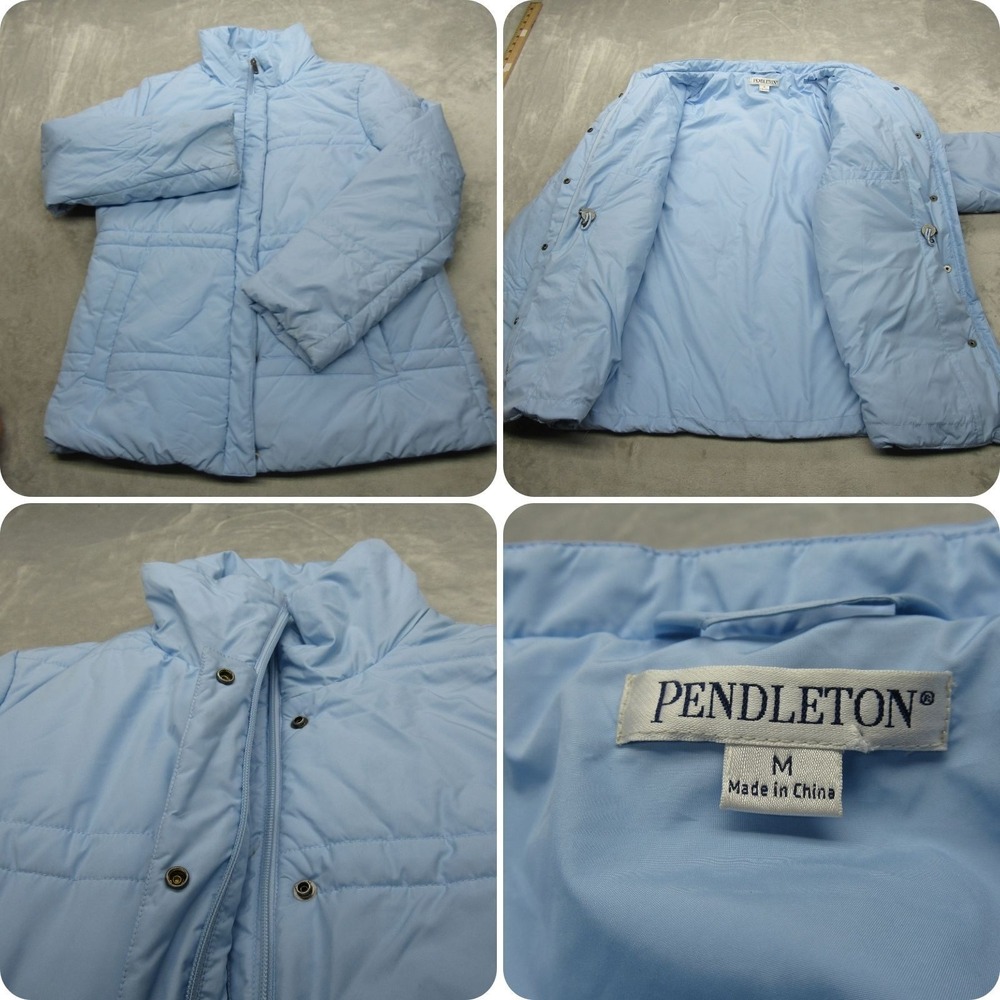 Pendleton Jacket Womens Medium Light Blue Puffer‎ Coat Quilted Thick Insulated
